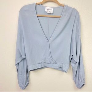 Sadie & Sage Flowy Long Sleeve Wrap Top Sky Blue